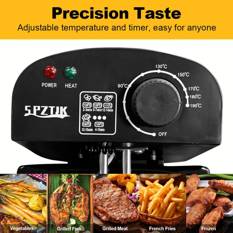 SPZTJK 3Qt Stainless Steel Deep Fryer with Basket, Adjustable Temperature, Timer, Lid with View Window, Professional Style for Home Use
