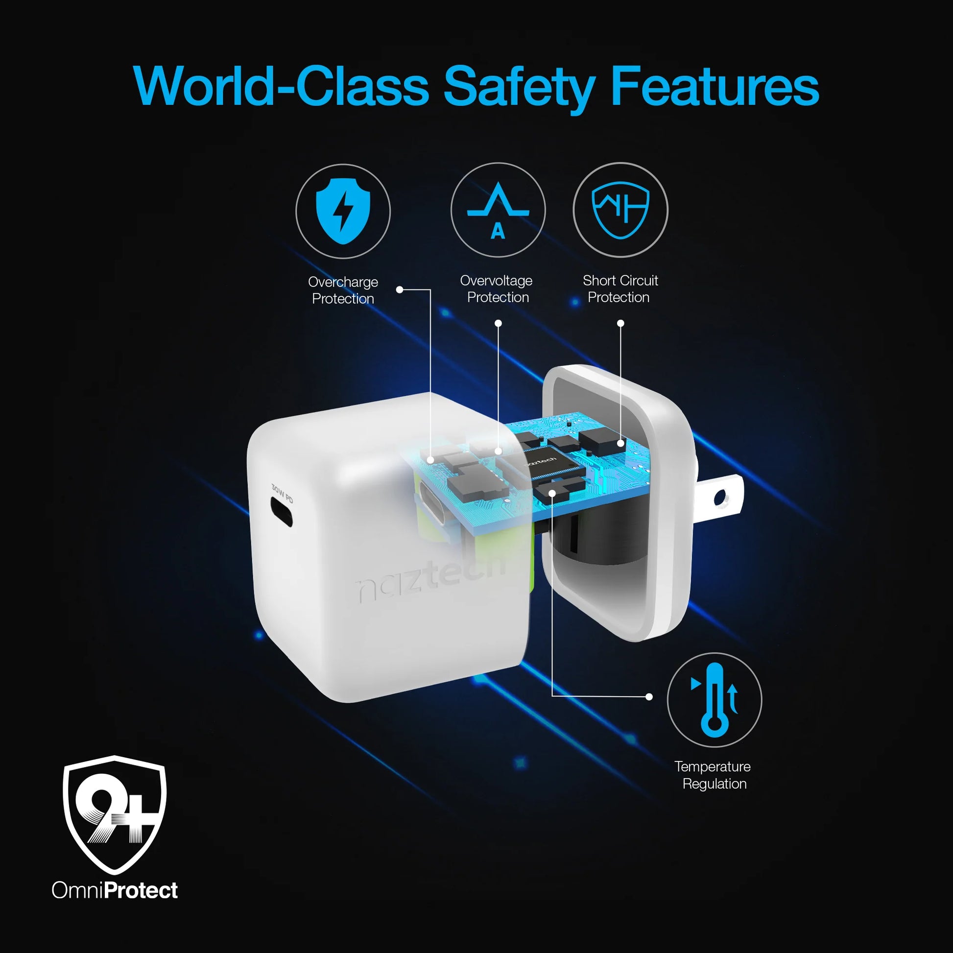 Naztech 30W PD Smart Chip Tech Wall Charger + USB-C to MFI Cable 6Ft