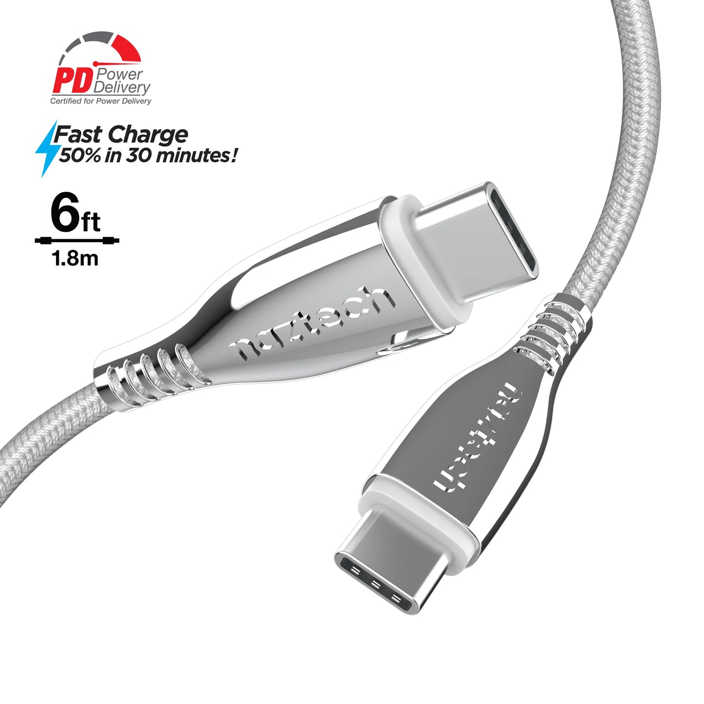 Naztech Titanium USB-C to USB-C Braided Cable 6Ft
