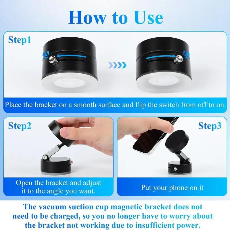 Mobile Phone Holder 360° Adjustable Vacuum Magnetic Suction Cup Phone Mount, Hands-Free Magnetic Cell Phone Holder for Car/Gym/Mirror/Smoot Metal Phone Holder Phone Holder Car Magnetic Phone Holder