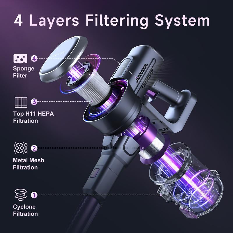 Lubluelu Cordless Vacuum Cleaner, 25000Pa Powerful Suction, LED Brush, 50Min Runtime, Lightweight Self-Standing for Pet Hair, Carpet & Hardwood Floors