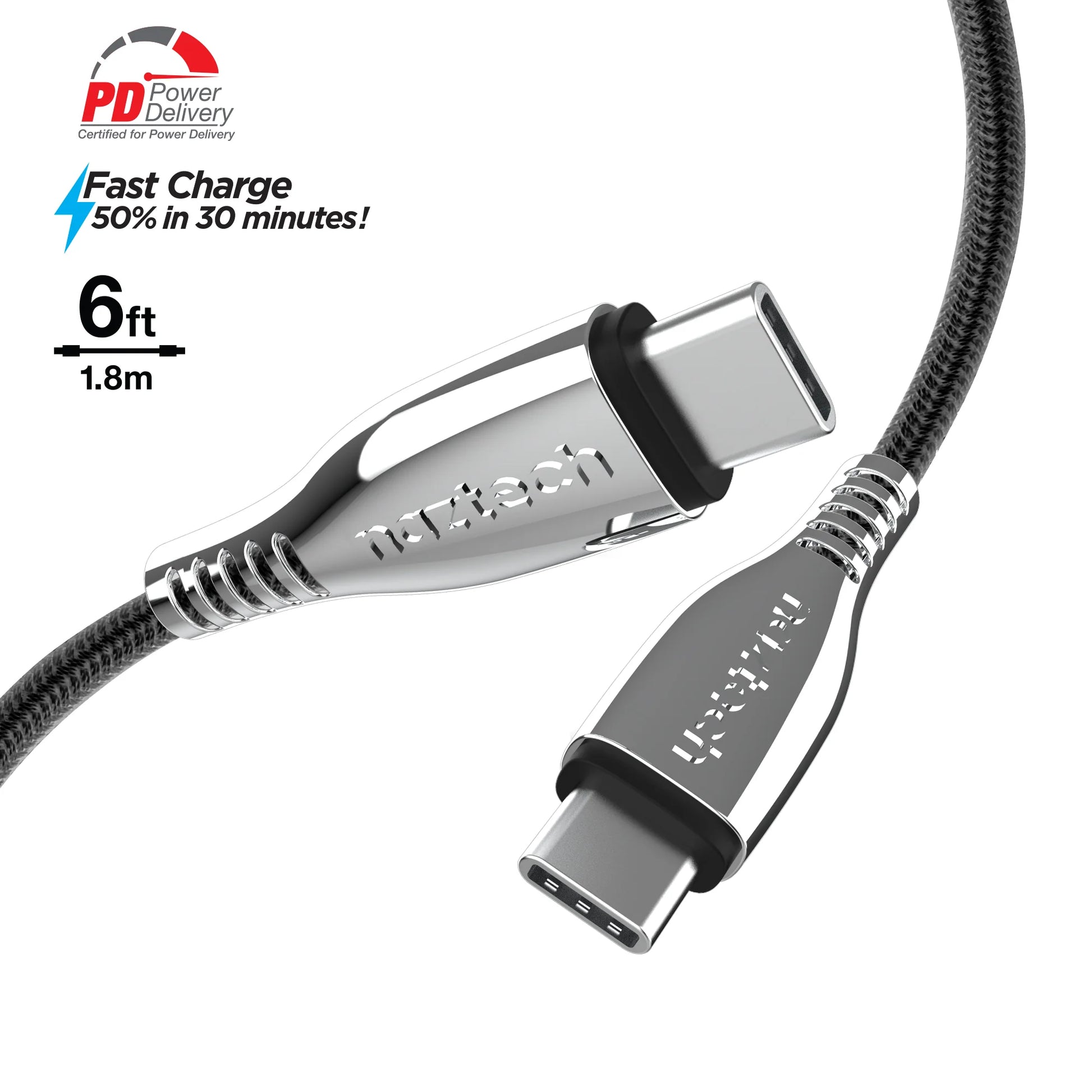 Naztech Titanium USB-C to USB-C Braided Cable 6Ft