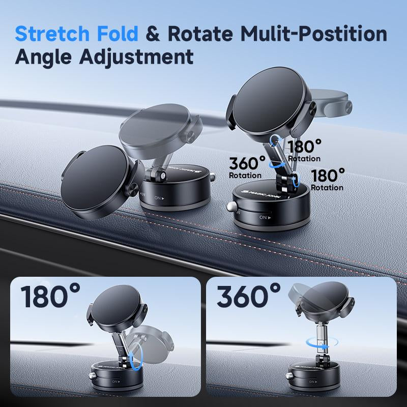 MAGIC JOHN Smartphone Holder Magsafe Compatible Soft Gel Suction × Clamp Dual Locking System with Vacuum Suction Cup 360° Rotation N55 Magnets One-Handed Operation Universal for Iphone & Android Car Mount Phone Stand