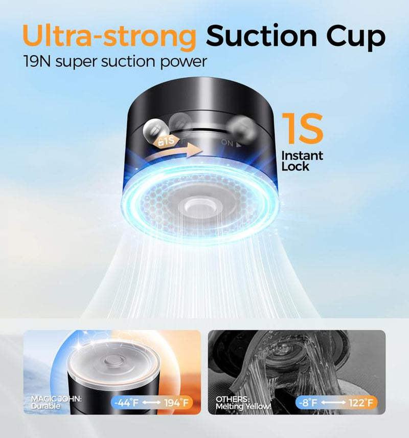 MAGIC JOHN Smartphone Holder Magsafe Compatible Soft Gel Suction × Clamp Dual Locking System with Vacuum Suction Cup 360° Rotation N55 Magnets One-Handed Operation Universal for Iphone & Android Car Mount Phone Stand