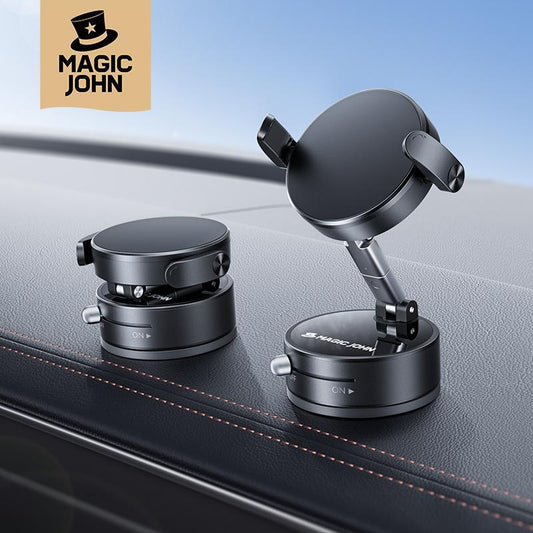 MAGIC JOHN Smartphone Holder Magsafe Compatible Soft Gel Suction × Clamp Dual Locking System with Vacuum Suction Cup 360° Rotation N55 Magnets One-Handed Operation Universal for Iphone & Android Car Mount Phone Stand