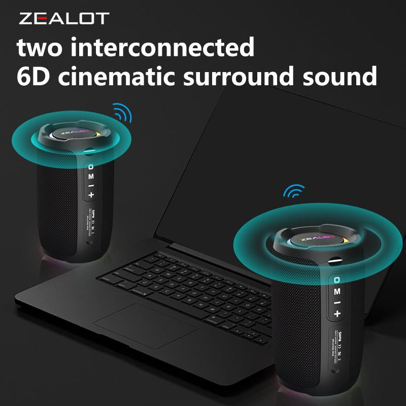 ZEALOT S49 20W Bluetooth Speaker with Loud Stereo Dual Pairing, Waterproof IPX5 3600Mah Battery, Supports AUX, USB, TF Card, Wireless Connect Smartphone Compact Audio Connection Portable