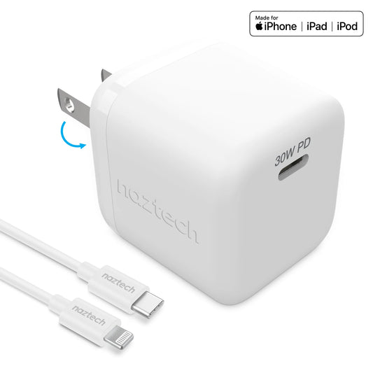 Naztech 30W PD Smart Chip Tech Wall Charger + USB-C to MFI Cable 6Ft