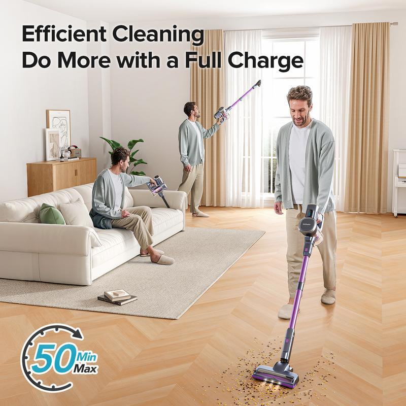 Lubluelu Cordless Vacuum Cleaner, 25000Pa Powerful Suction, LED Brush, 50Min Runtime, Lightweight Self-Standing for Pet Hair, Carpet & Hardwood Floors