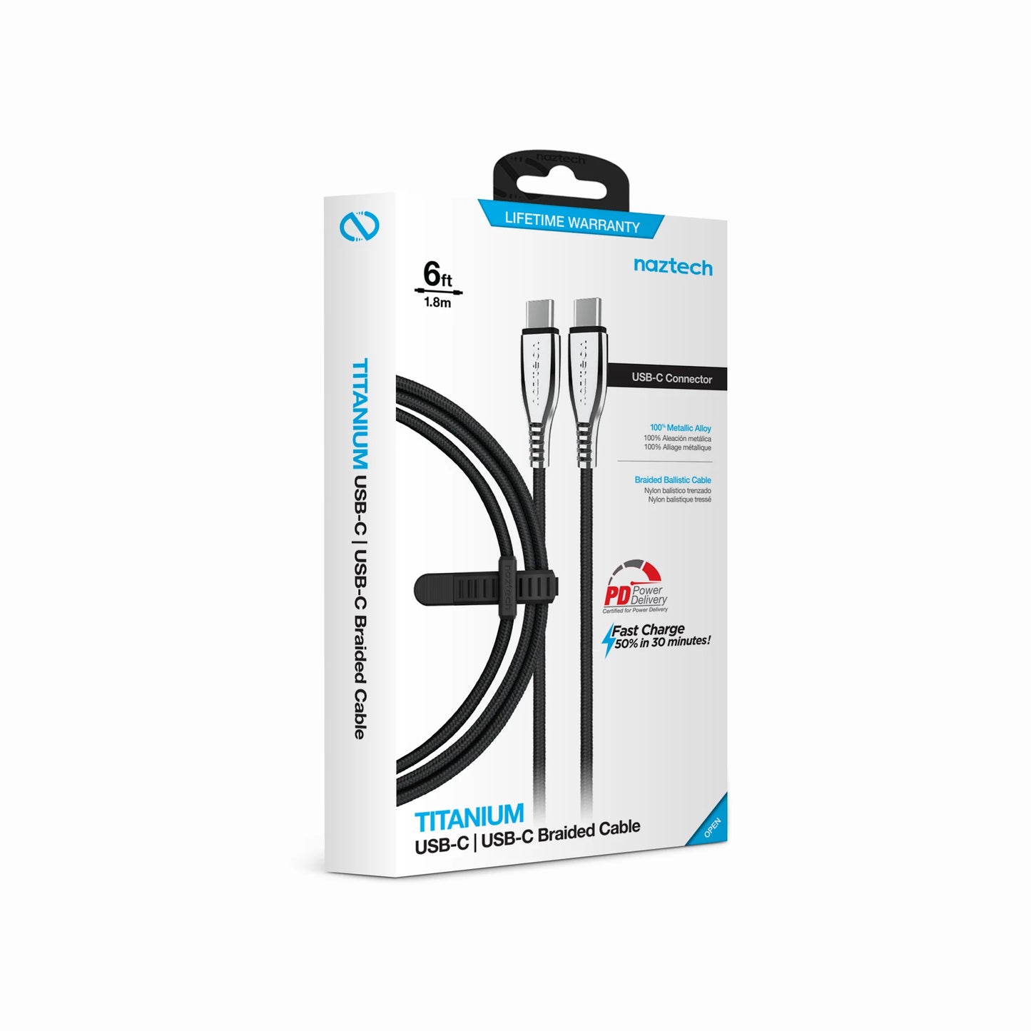 Naztech Titanium USB-C to USB-C Braided Cable 6Ft