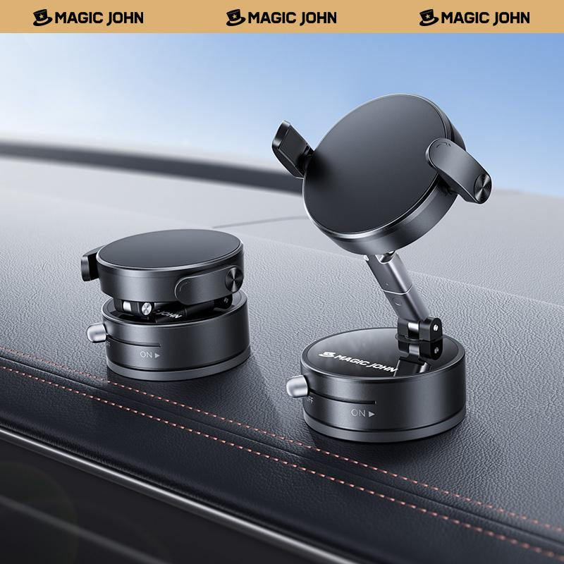 MAGIC JOHN Smartphone Holder Magsafe Compatible Soft Gel Suction × Clamp Dual Locking System with Vacuum Suction Cup 360° Rotation N55 Magnets One-Handed Operation Universal for Iphone & Android Car Mount Phone Stand