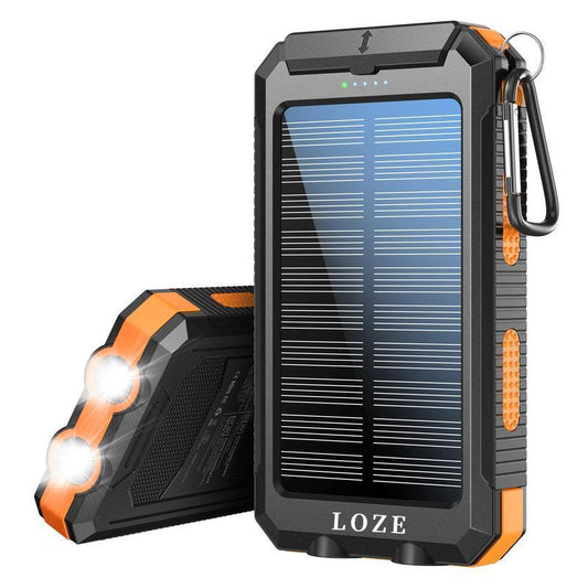 LOZE Solar Power Bank, 10000Mah 5V2A Fast Charging Multifunctional Solar Panel Power Bank with Super Bright LED Light, Dual Flashlights, Dual USB Ports and C Interface, Suitable for Outdoor Travel, Daily Use.