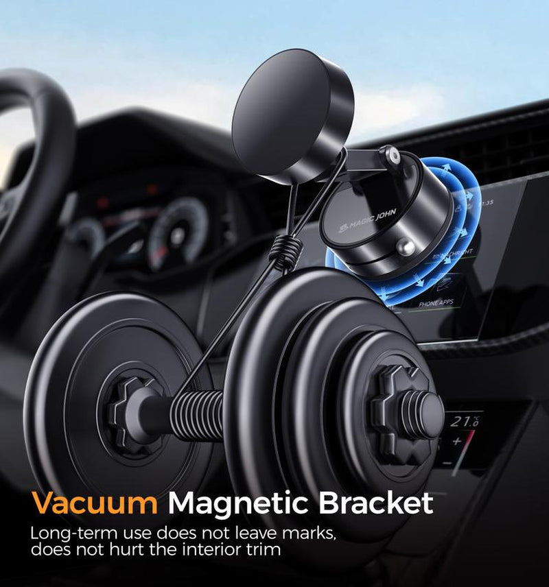 MAGIC JOHN Smartphone Holder Magsafe Compatible Soft Gel Suction × Clamp Dual Locking System with Vacuum Suction Cup 360° Rotation N55 Magnets One-Handed Operation Universal for Iphone & Android Car Mount Phone Stand
