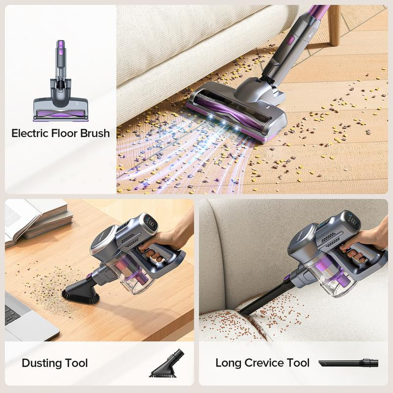 Lubluelu Cordless Vacuum Cleaner, 25000Pa Powerful Suction, LED Brush, 50Min Runtime, Lightweight Self-Standing for Pet Hair, Carpet & Hardwood Floors