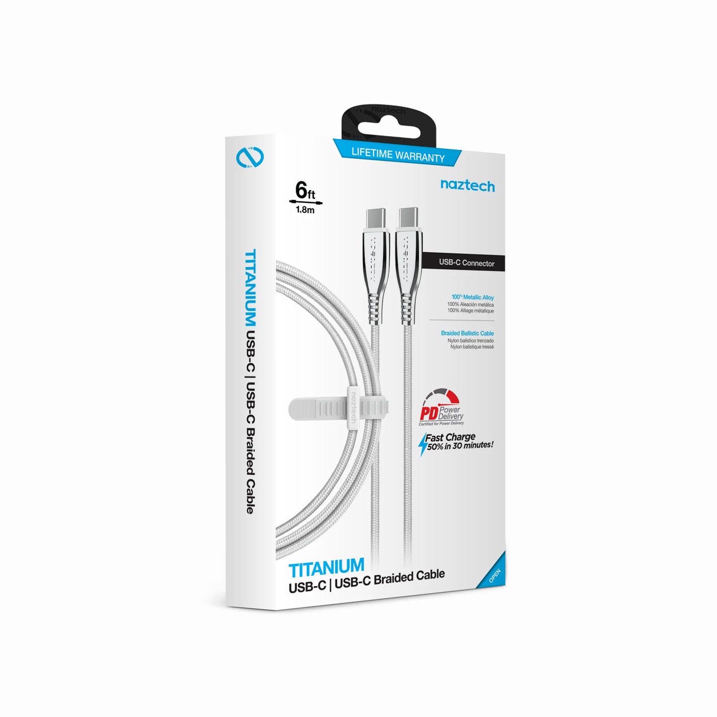 Naztech Titanium USB-C to USB-C Braided Cable 6Ft