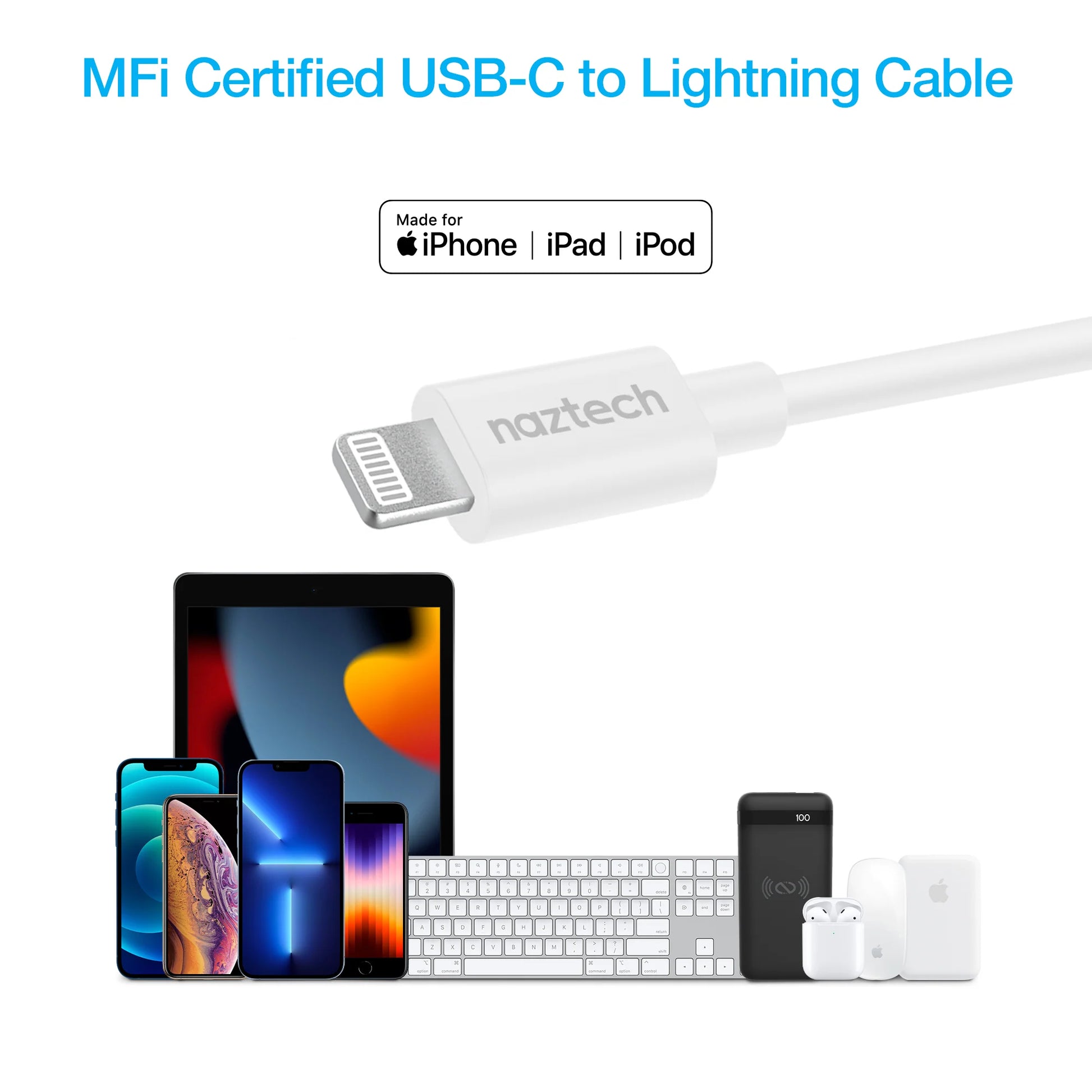 Naztech 30W PD Smart Chip Tech Wall Charger + USB-C to MFI Cable 6Ft