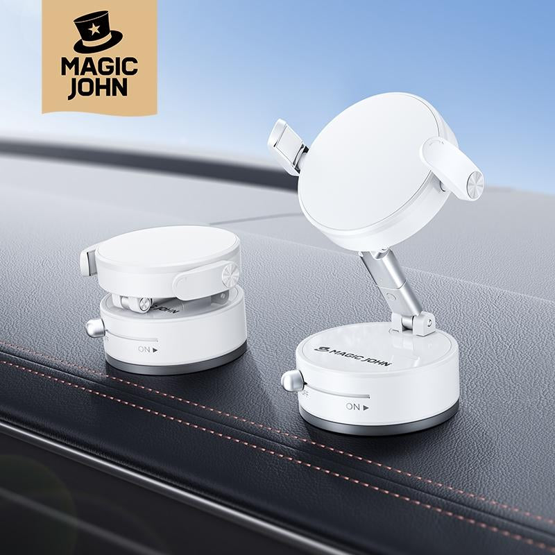 MAGIC JOHN Smartphone Holder Magsafe Compatible Soft Gel Suction × Clamp Dual Locking System with Vacuum Suction Cup 360° Rotation N55 Magnets One-Handed Operation Universal for Iphone & Android Car Mount Phone Stand