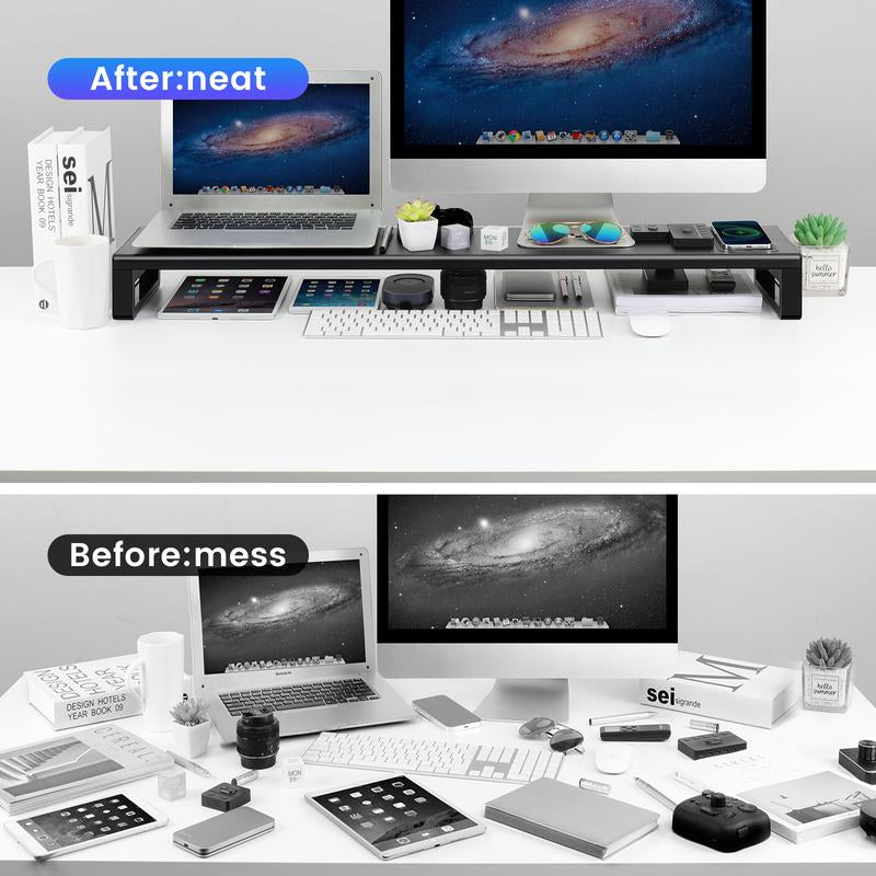 VAYDEER Dual Monitor Stand Aluminum Monitor Riser with Wireless Charging and 4 USB 3.0 Hub Ports Metal Strong&Sturdy for PC Monitor Laptop Macbook TV Printer Space Saving Desk Organizer